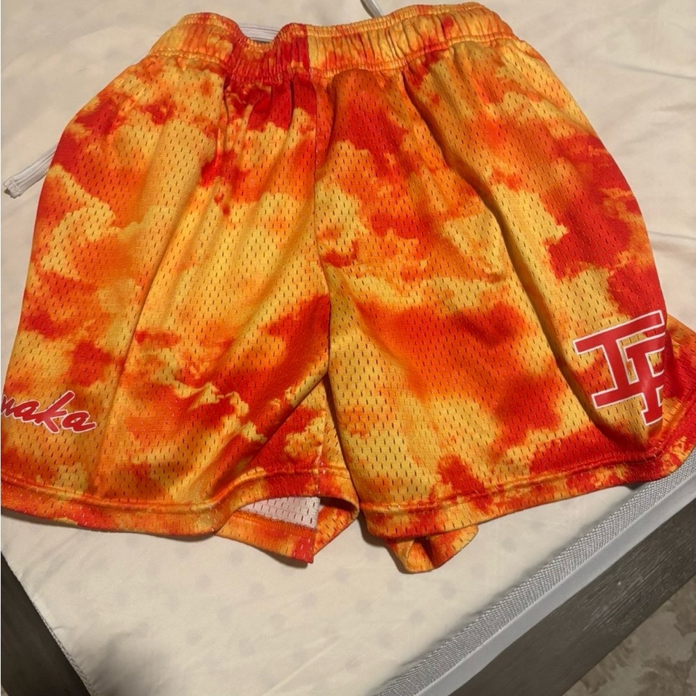 Vibrant Orange and Red Mesh Shorts